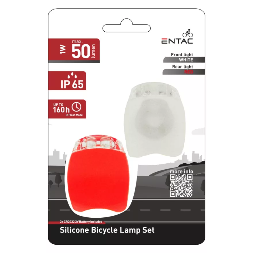 ENTAC BICIKLIS LÁMPA KÉSZLET, PIROS ÉS FEHÉR  (2xCR2032) EBL-TWIN-PL 5999097901688